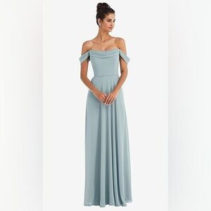 THREADS OFF-THE-SHOULDER DRAPED NECKLINE MAXI DRESS IN MORNING SKY SIZE 4 L